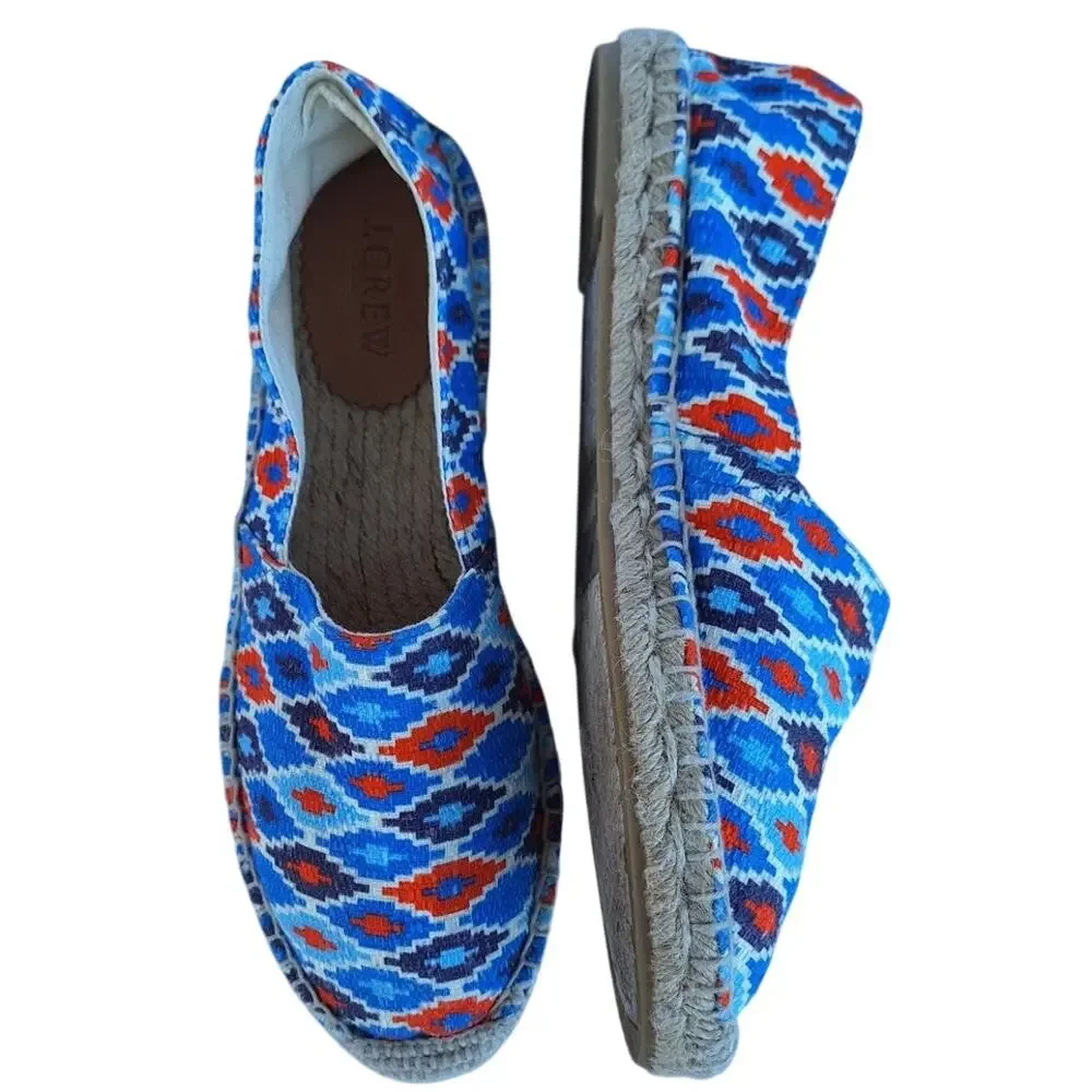 J. Crew made in Spain Cotton Canvas Flat Espadrilles Comfort Beach Shoes Blue 8